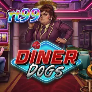 Tampilan visual slot Diner Dogs dengan nuansa neon dan karakter kriminal